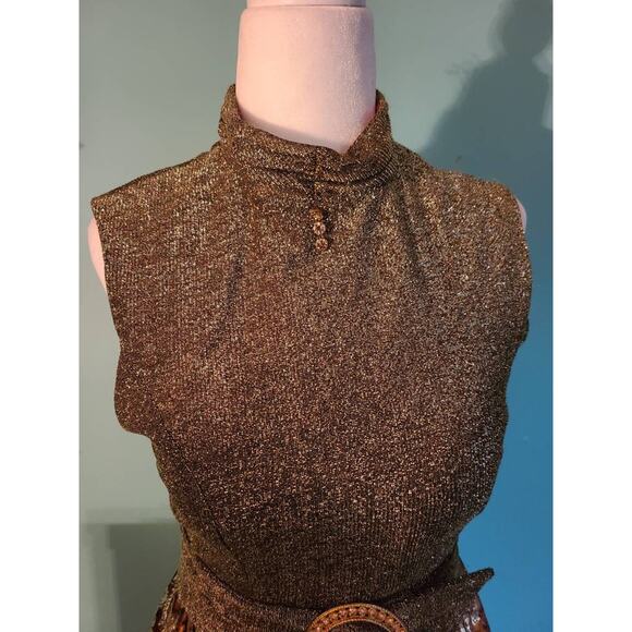 Women's Vintage 1960s Metallic Mod Mini Dress Size Small Mockneck Quilted Formal - Picture 5 of 6